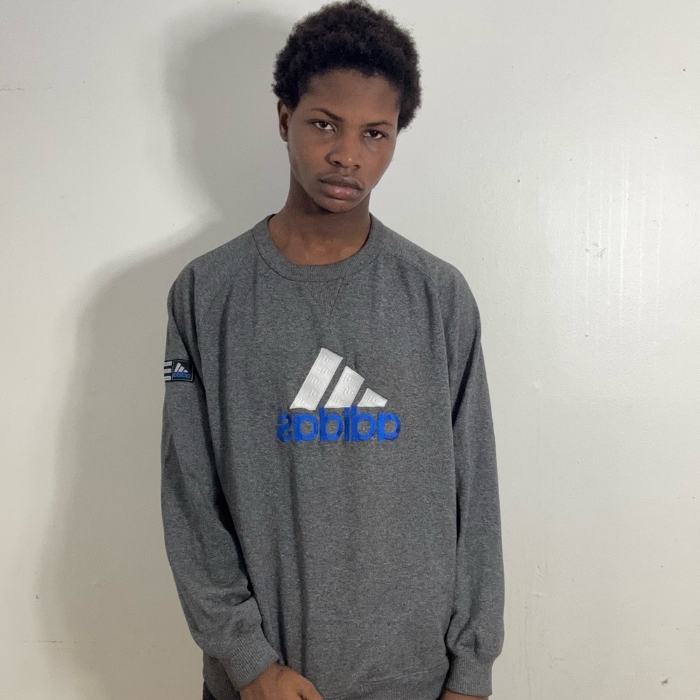 Adidas Gray Sweatshirt with Blue Logo
